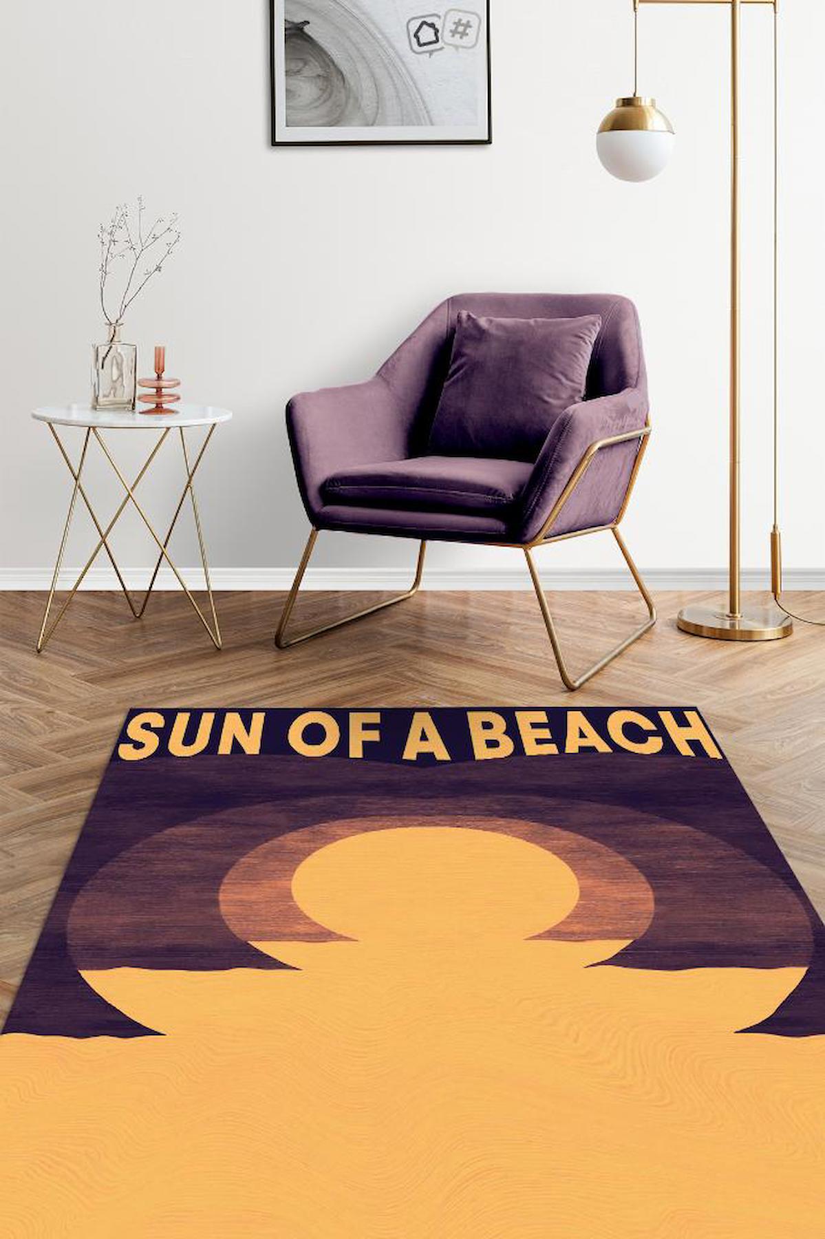 Homshtag Bir Sahilin Güneşi Krem 4 mm Pamuk Antistatik Yıkanabilir İnce Kaymaz Dikdörtgen Makine Dokuma Salon Halısı 120x120 cm