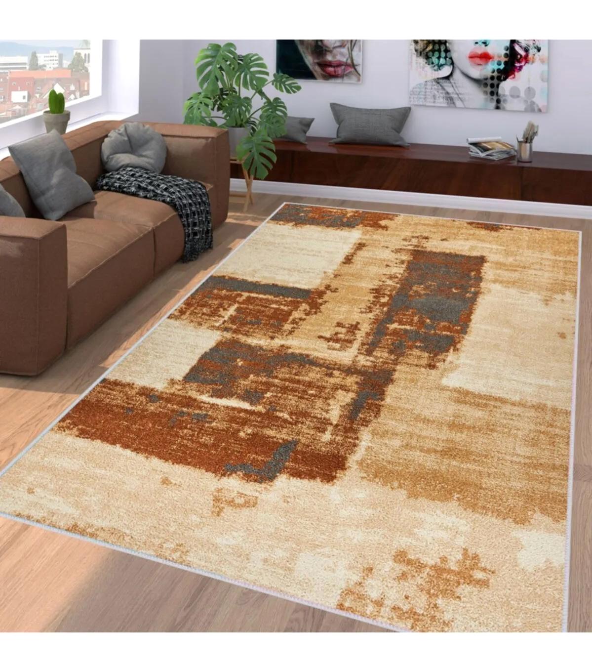 Rovigo Home RVG1195 Çok Renkli 8 mm Polyester Leke Tutmaz-Toz Tutmaz Yıkanabilir İnce Kaymaz Dot Taban Dikdörtgen Makine Dokuma Salon Halısı 160x230 cm