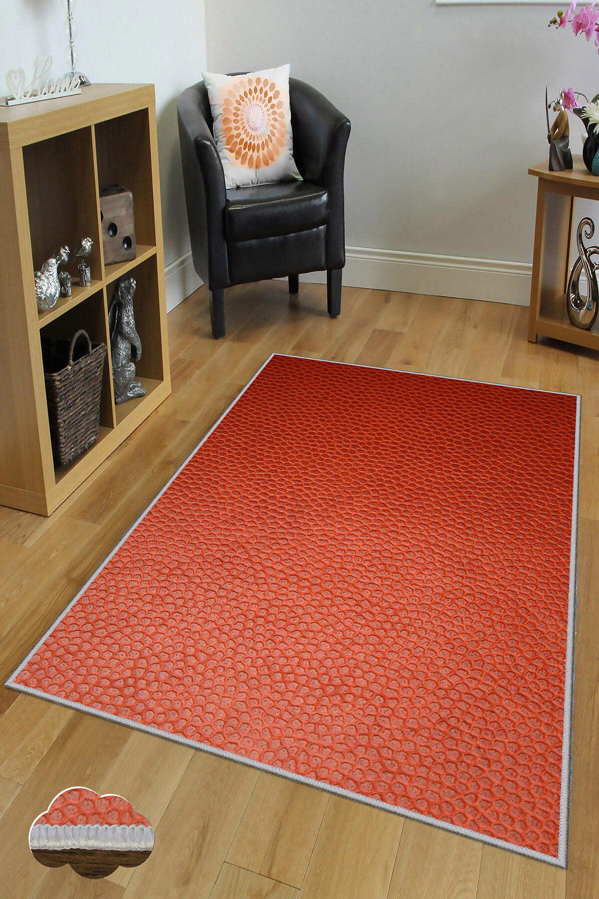 Homefesto Krem 5 mm Polyester Leke Tutmaz Yıkanabilir İnce Kaymaz Taban Dikdörtgen Makine Dokuma Salon Halısı 120x180 cm