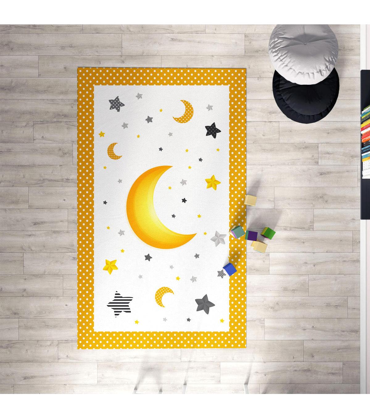 Chiron Baby Ceritti CRTT022 Krem 5 mm Pamuk-Polyester Antialerjenik Yıkanabilir İnce Kaymaz Taban Figürlü Dikdörtgen Makine Dokuma Çocuk Odası Halısı 160x230 cm