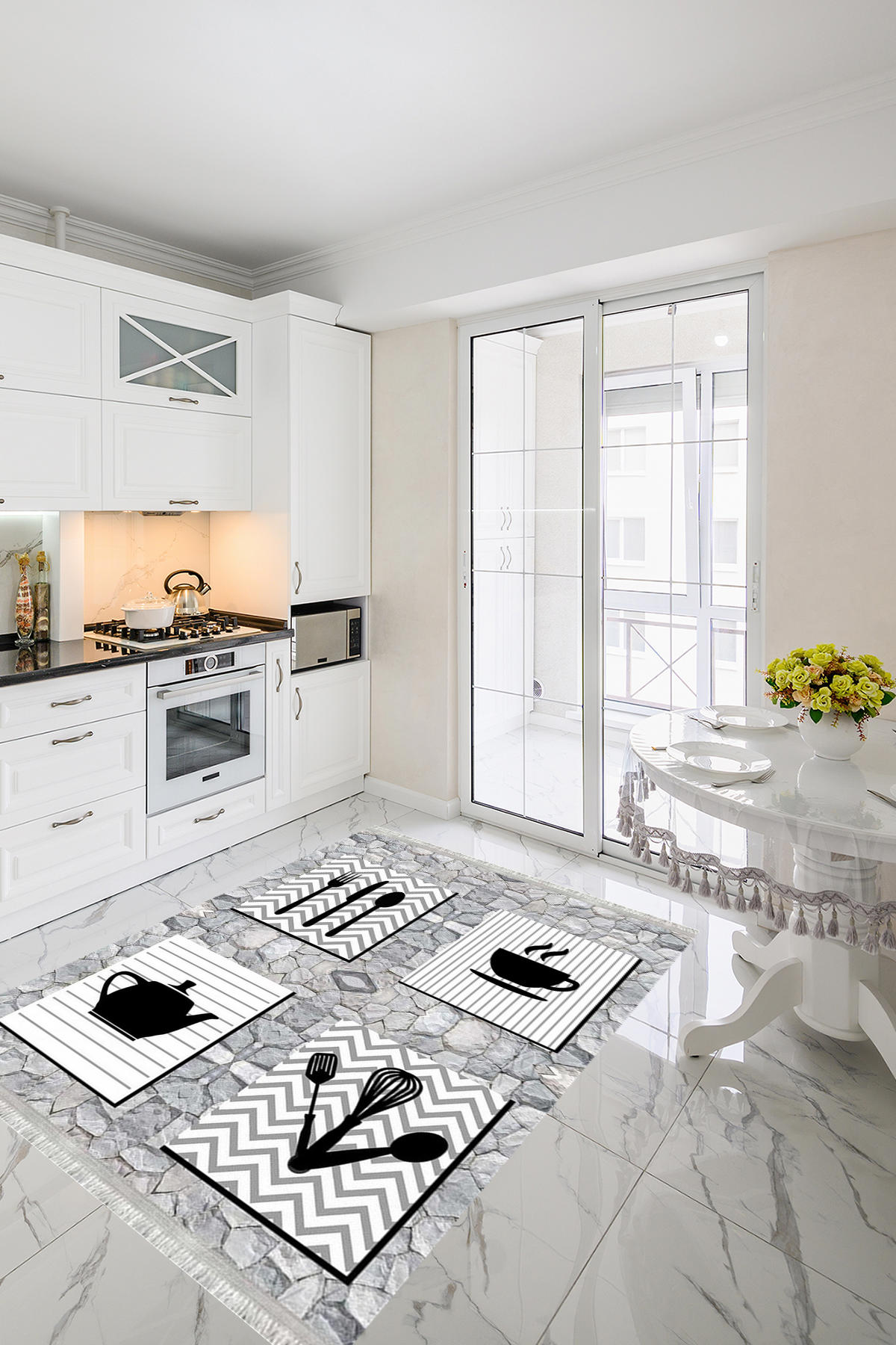 Homier Collection H-MK-9019A Krem 7 mm Pamuk Antibakteriyel Yıkanabilir Orta Kaymaz Dot Taban Dikdörtgen Makine Dokuma Salon Halısı 120x180 cm