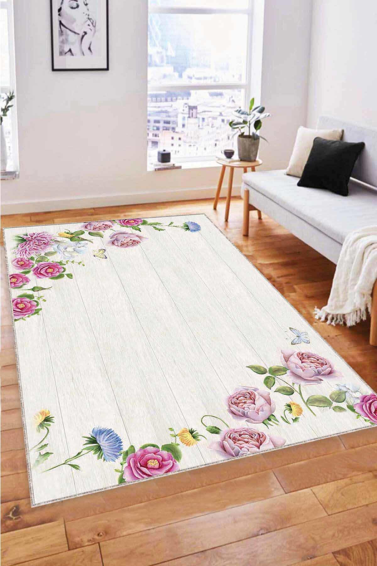 Viva Home MX05 Pembe 7 mm Mikropolyester Leke Tutmaz Yıkanabilir İnce Kaymaz Dot Taban Dikdörtgen Makine Dokuma Salon Halısı 180x180 cm