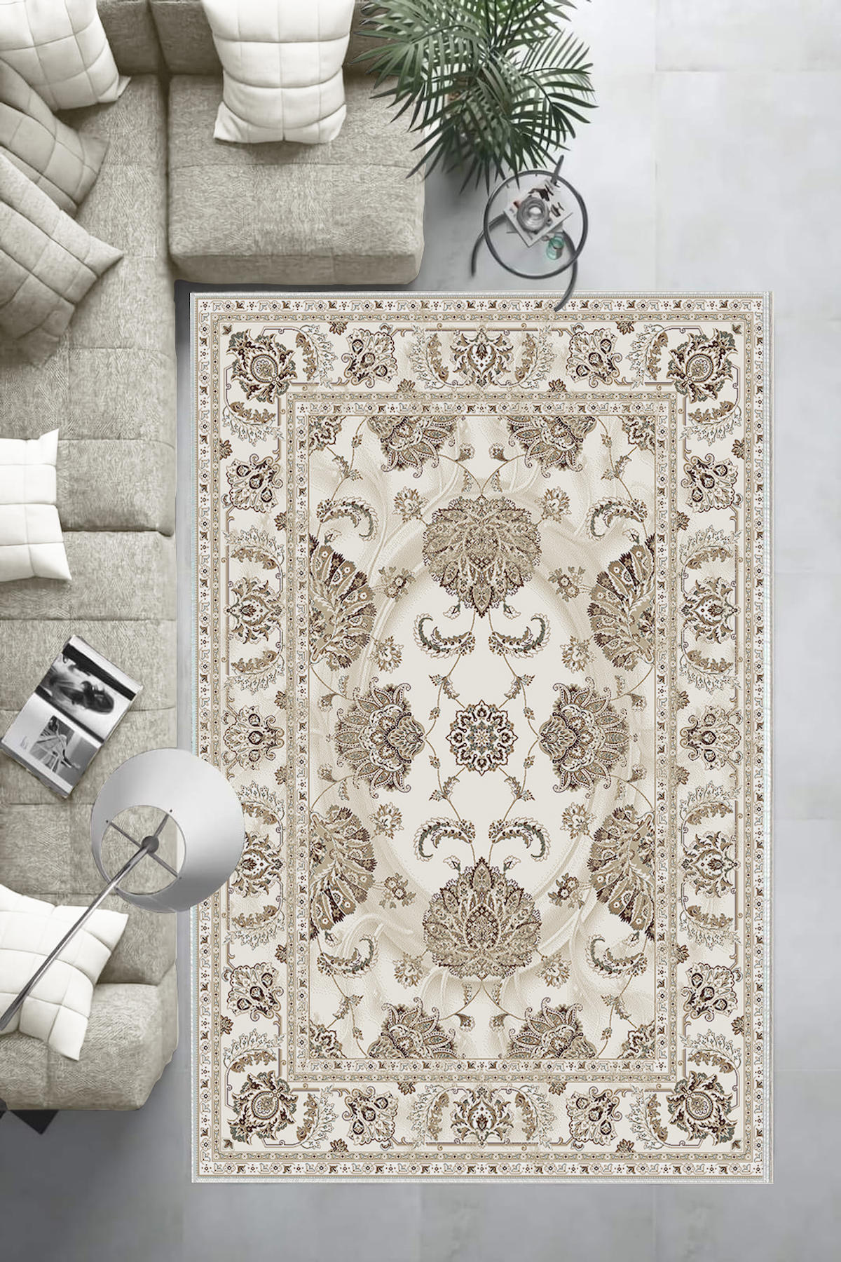 Aldora Krem 0.8 mm Polipropilen Yıkanabilir Orta Kaymaz Deri Taban Dikdörtgen Makine Dokuma Salon Halısı 180x180 cm