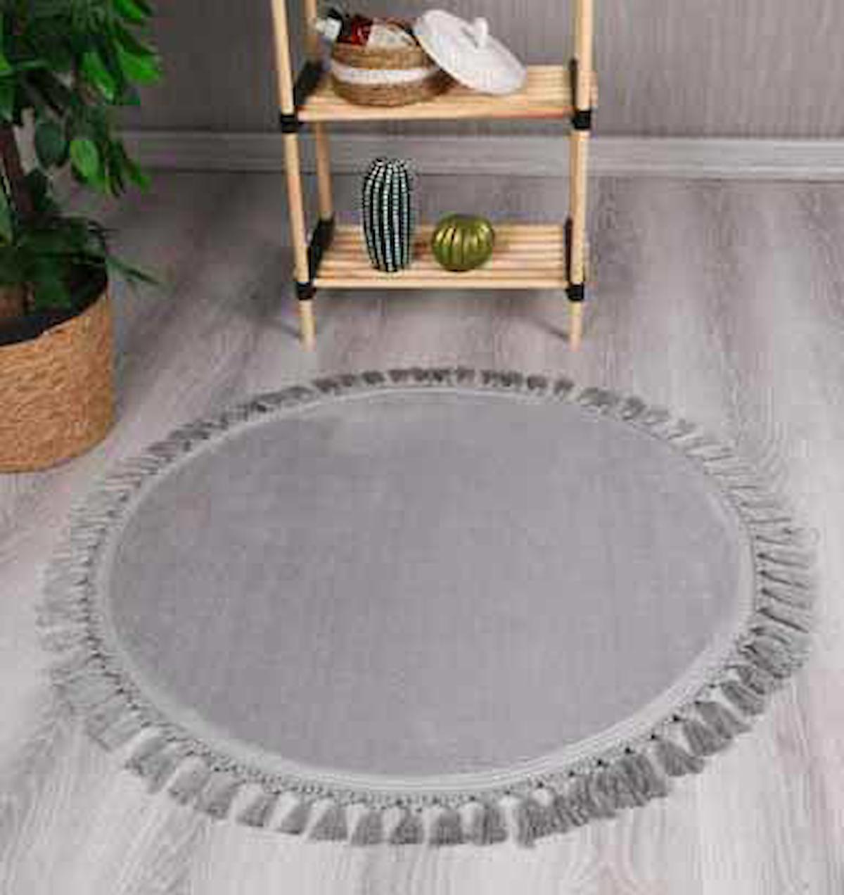 My Evilla Gri 10 mm Polyester Yıkanabilir İnce Kaymaz Taban Yuvarlak Makine Dokuma Salon Halısı 160x230 cm