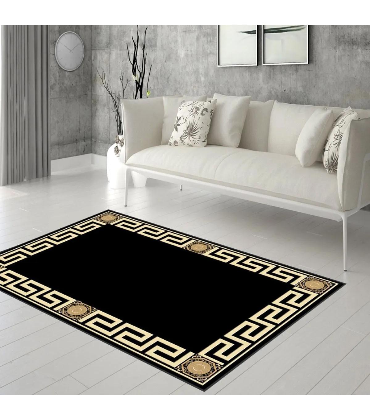 Rovigo Home RVG0288-SD528 Altın-Siyah 8 mm Polyester Antibakteriyel-Leke Tutmaz-Toz Tutmaz Yıkanabilir İnce Kaymaz Dot Taban Dikdörtgen Makine Dokuma Salon Halısı 180x180 cm