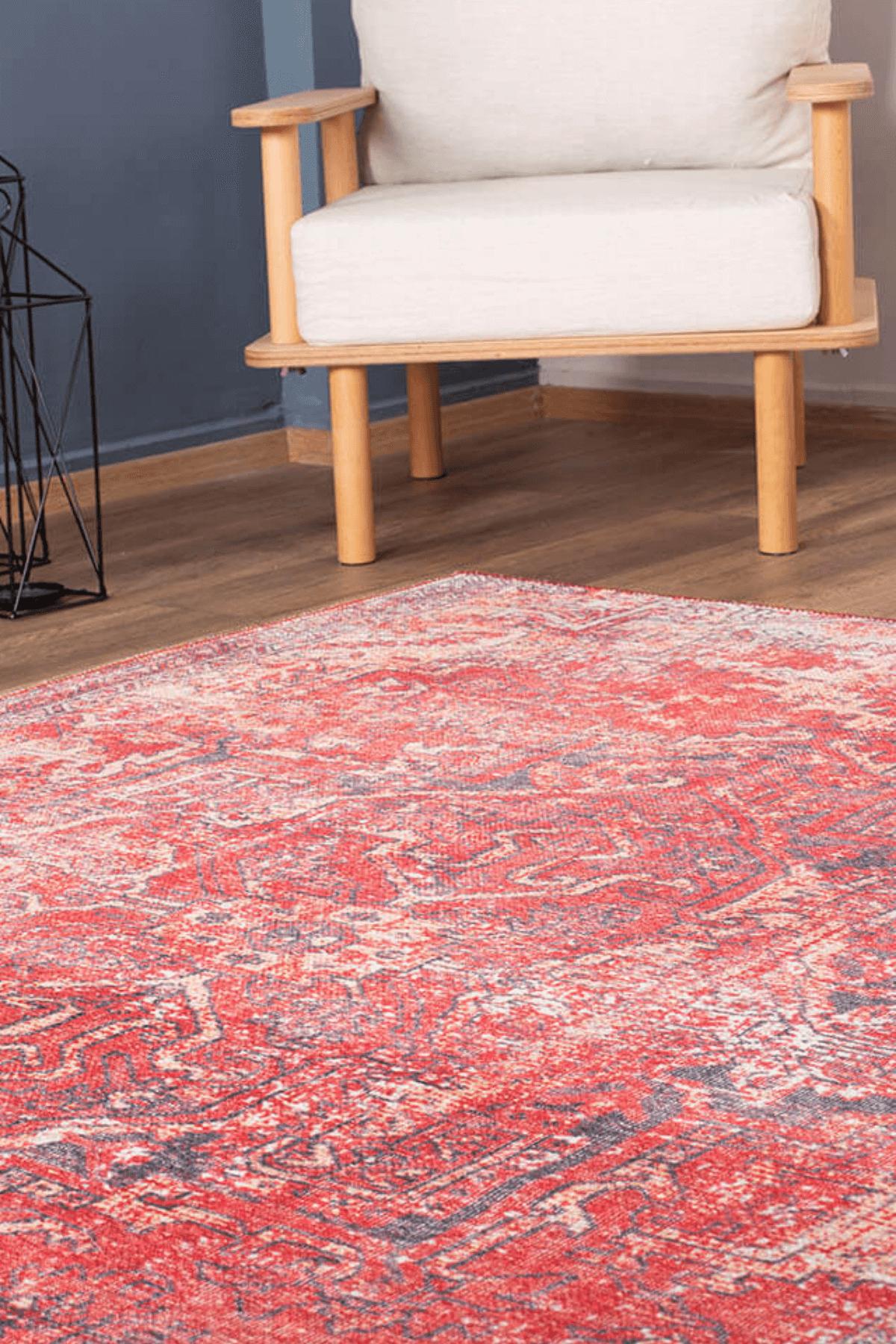 Artloop AL-269 Kırmızı 4 mm Polyester Yıkanabilir İnce Kaymaz Jüt Taban Dikdörtgen Makine Dokuma Salon Halısı 160x230 cm