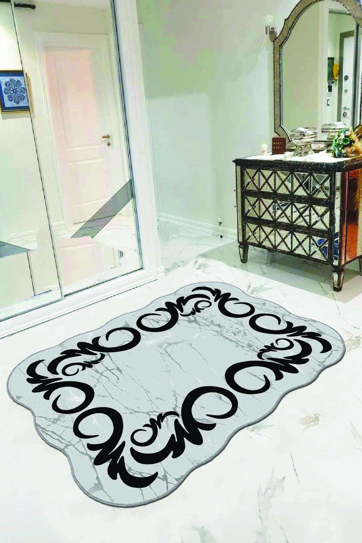 Viva Home AR099 Gri 7 mm Mikropolyester Toz Tutmaz Yıkanabilir İnce Kaymaz Dot Taban Dikdörtgen Makine Dokuma Salon Halısı 100x550 cm