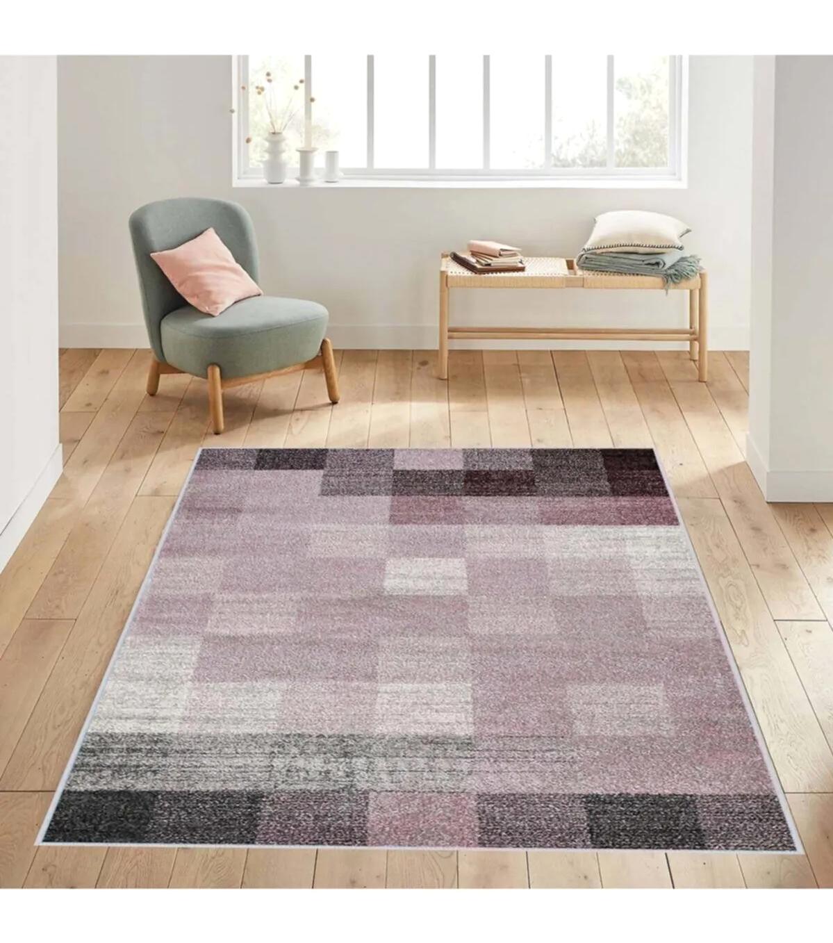 Rovigo Home RVG1430 Çok Renkli 8 mm Polyester Leke Tutmaz-Toz Tutmaz Yıkanabilir İnce Kaymaz Dot Taban Dikdörtgen Makine Dokuma Salon Halısı 120x200 cm