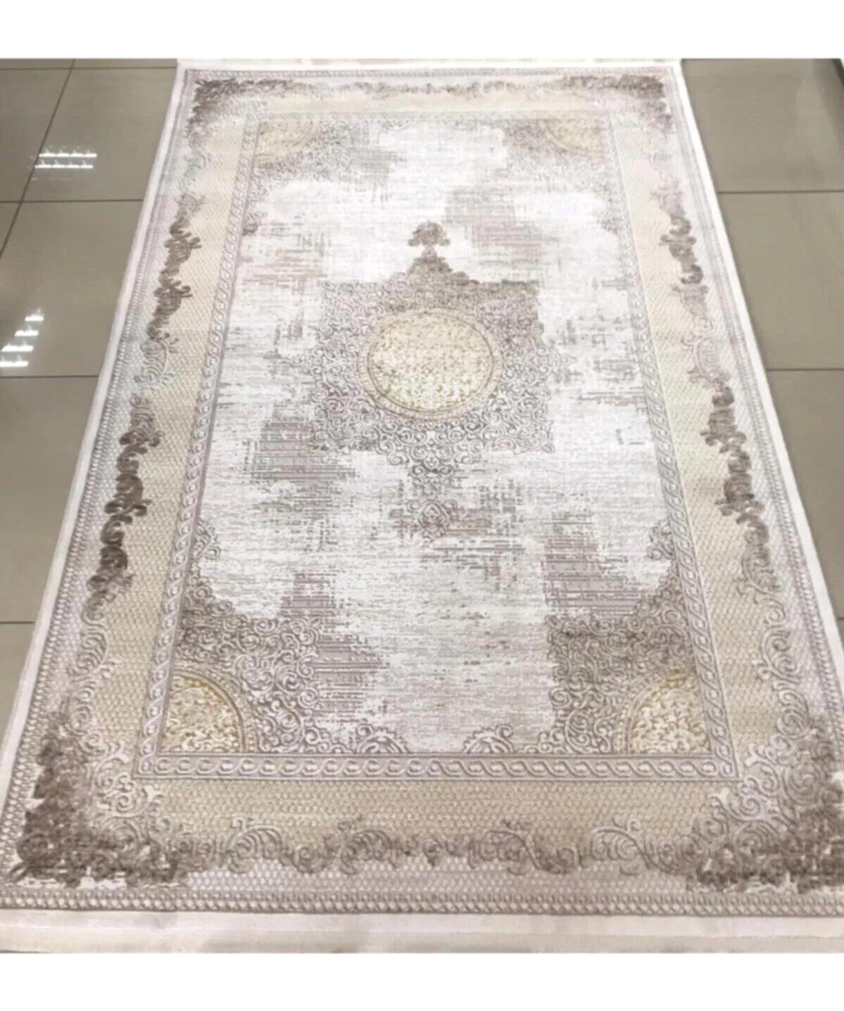 Merinos Diyez 34929 Krem 10 mm Akrilik Silinebilir Yıkanabilir Orta Kaymaz Dikdörtgen Makine Dokuma Salon Halısı 200x290 cm