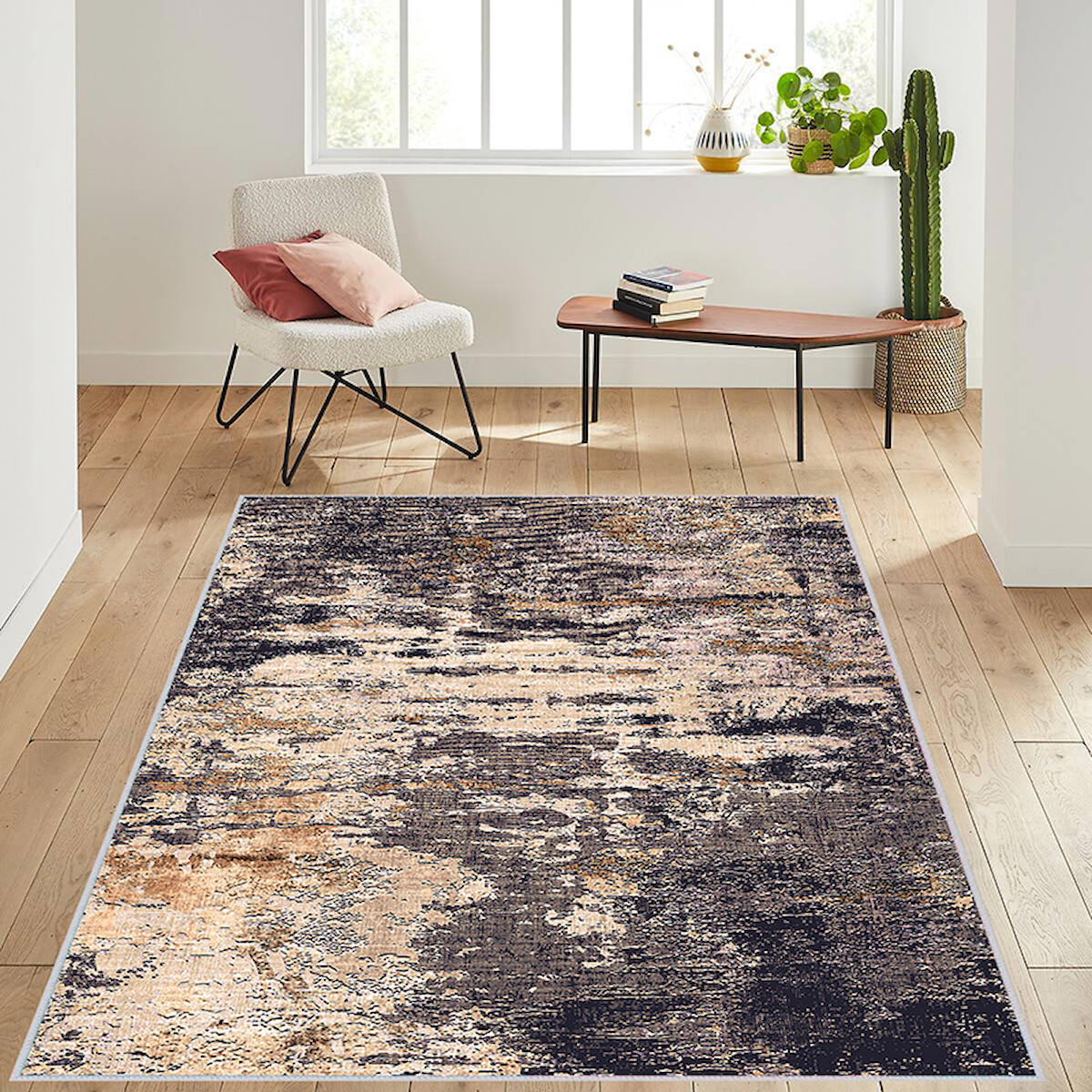 Rovigo Home RVG1492 Çok Renkli 8 mm Polyester Antibakteriyel-Leke Tutmaz-Toz Tutmaz Yıkanabilir İnce Kaymaz Dot Taban Dikdörtgen Makine Dokuma Salon Halısı 100x200 cm