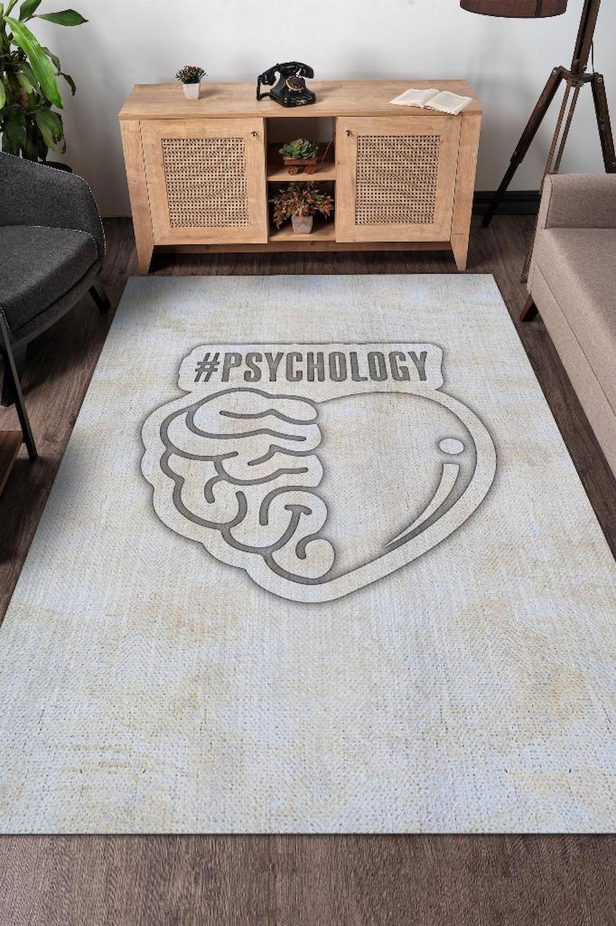 Homshtag Psikoloji Krem 4 mm Pamuk Antistatik Yıkanabilir İnce Kaymaz Dikdörtgen Makine Dokuma Ofis Halısı 160x230 cm