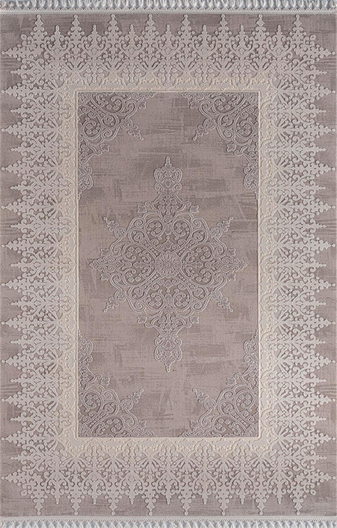 Sanat Halı Delüks 6993 Gri 14 mm Akrilik Yıkanabilir Kalın Kaymaz Lateks Taban Dikdörtgen Makine Dokuma Salon Halısı 100x150 cm