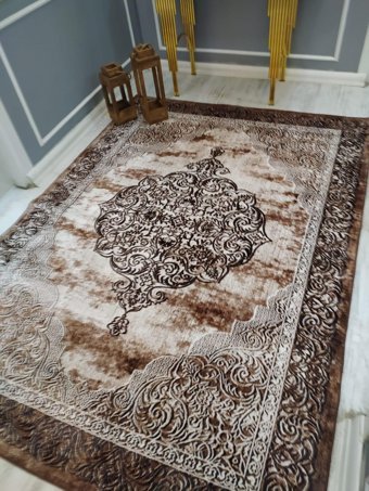 Doruklar Home Collection Krem 0.8 mm Mikropolyester Antibakteriyel Yıkanabilir İnce Kaymaz Taban Dikdörtgen Makine Dokuma Salon Halısı 140x200 cm