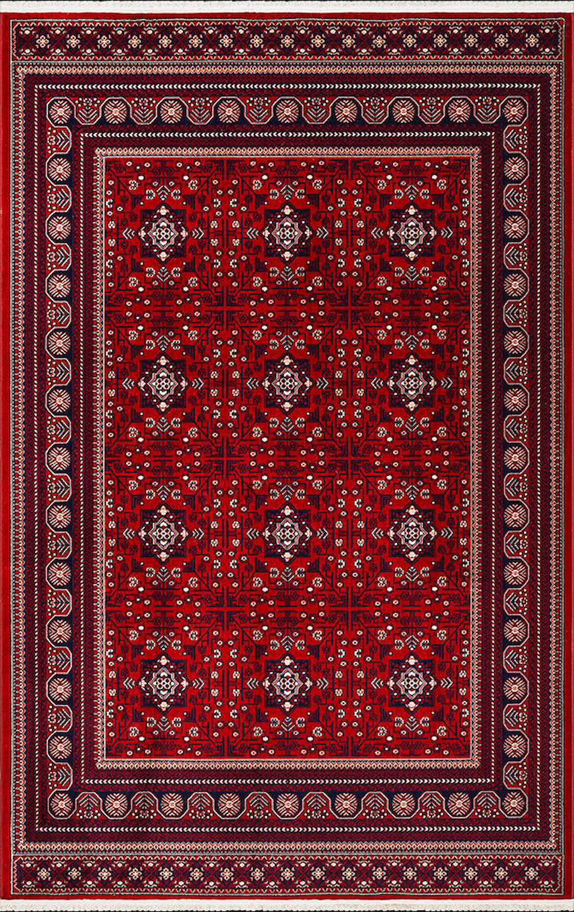 Dinarsu Asya 39772 Beyaz - Kırmızı 8 mm Polyester Antibakteriyel Yıkanabilir Orta Kaymaz Dikdörtgen Makine Dokuma Oturma Odası-Salon Halısı 120x180 cm