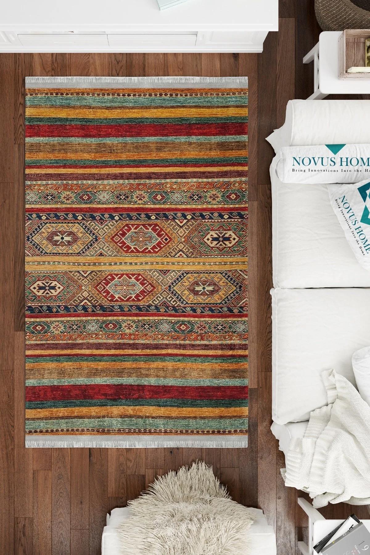 Novus Home Cotton Serisi Kahverengi 5 mm Pamuk Antibakteriyel-Toz Tutmaz-Yalıtıma Yardımcı Yıkanabilir İnce Kaymaz Taban Dikdörtgen Makine Dokuma Antre-Salon-Yatak Odası Halısı 120x180 cm