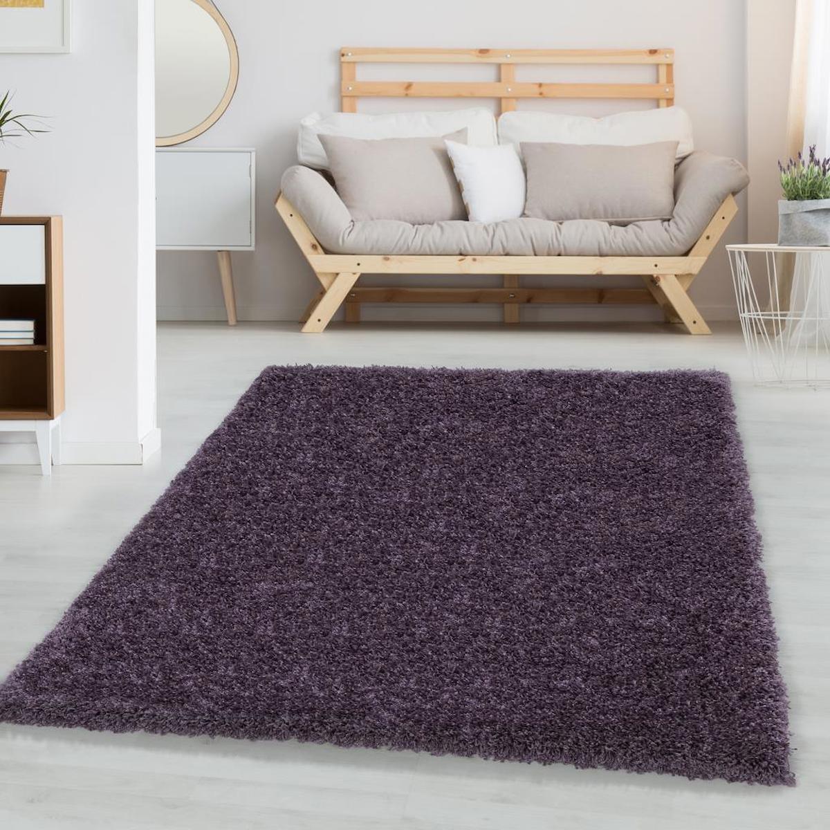 Carpettex Lila - Mor 30 mm Polipropilen Antibakteriyel Yıkanabilir Kalın Kaymaz Lateks Taban Dikdörtgen Makine Dokuma Salon Halısı 140x200 cm