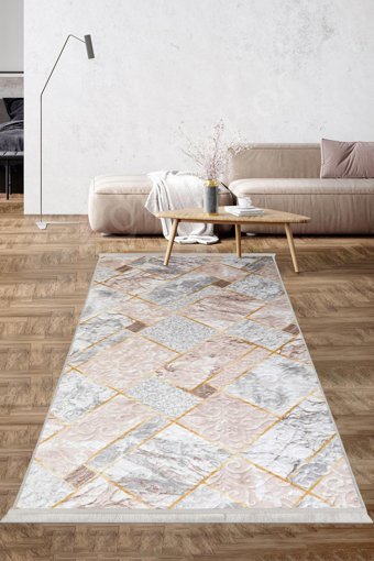Dijidekor Deluxe Vizon 6 mm Polyester Yıkanabilir Orta Kaymaz Deri Taban Dikdörtgen Makine Dokuma Salon Halısı 180x180 cm