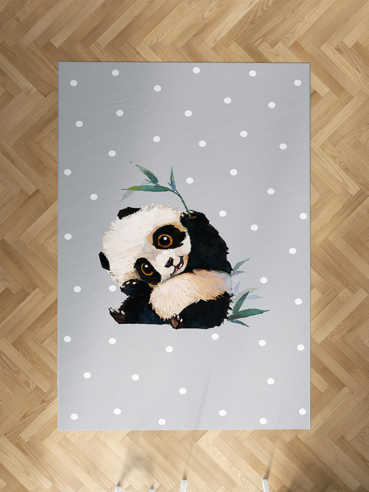 Mekta Home Panda Krem 10 mm Antibakteriyel Yıkanabilir İnce Kaymaz Dot Taban Dikdörtgen Makine Dokuma Çocuk Odası Halısı 100x100 cm