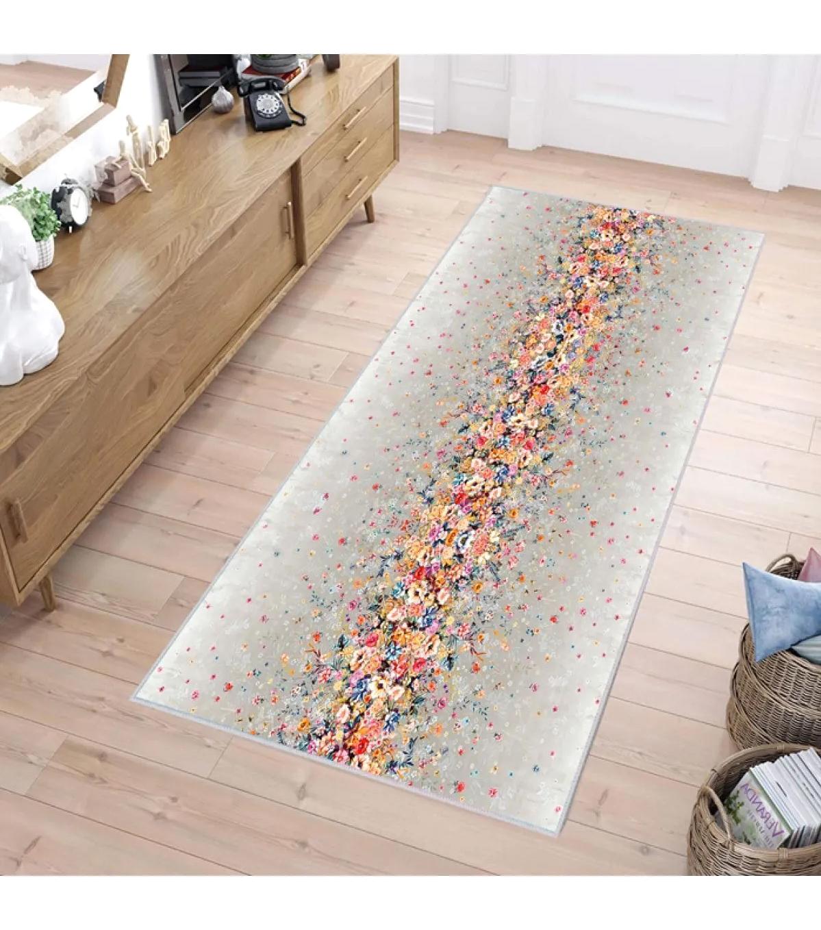Rovigo Home RVG0239 Çok Renkli 8 mm Polyester Leke Tutmaz-Toz Tutmaz Yıkanabilir İnce Kaymaz Dot Taban Dikdörtgen Makine Dokuma Salon Halısı 100x150 cm