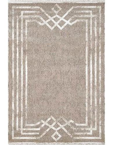 Atlas Halı Frape FP04C Beyaz Kahverengi 7 mm Akrilik Yıkanabilir İnce Kaymaz Jüt Taban Dikdörtgen Makine Dokuma Salon Halısı 100x300 cm