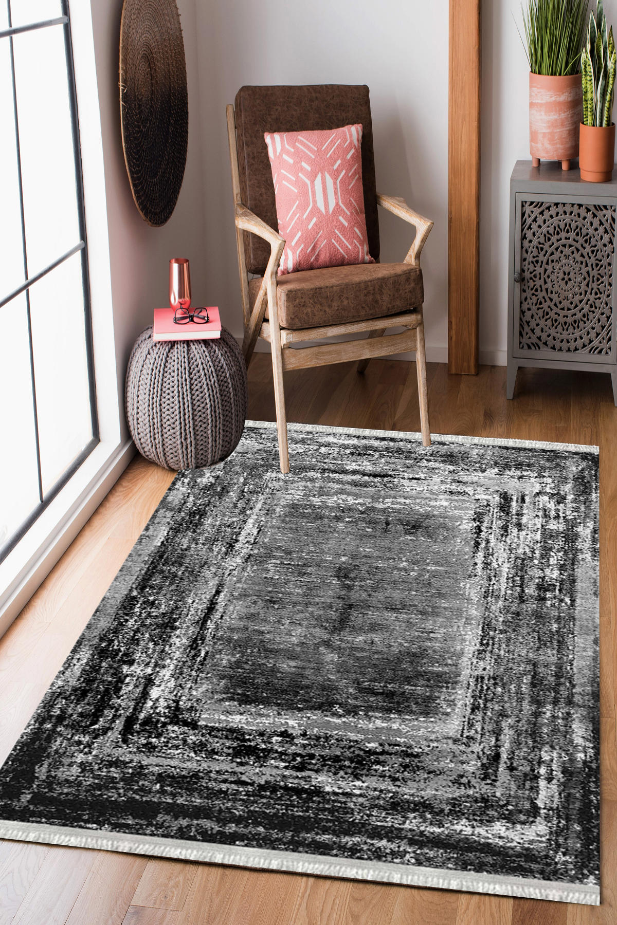 Homier Collection H-DK-5203E Krem 7 mm Pamuk Antibakteriyel Yıkanabilir Orta Kaymaz Dot Taban Dikdörtgen Makine Dokuma Salon Halısı 130x190 cm