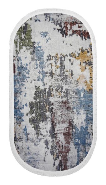 Dijidekor Mavi 6 mm Polyester Antialerjenik Yıkanabilir Orta Kaymaz Dot Taban Oval Makine Dokuma Salon Halısı 80x150 cm