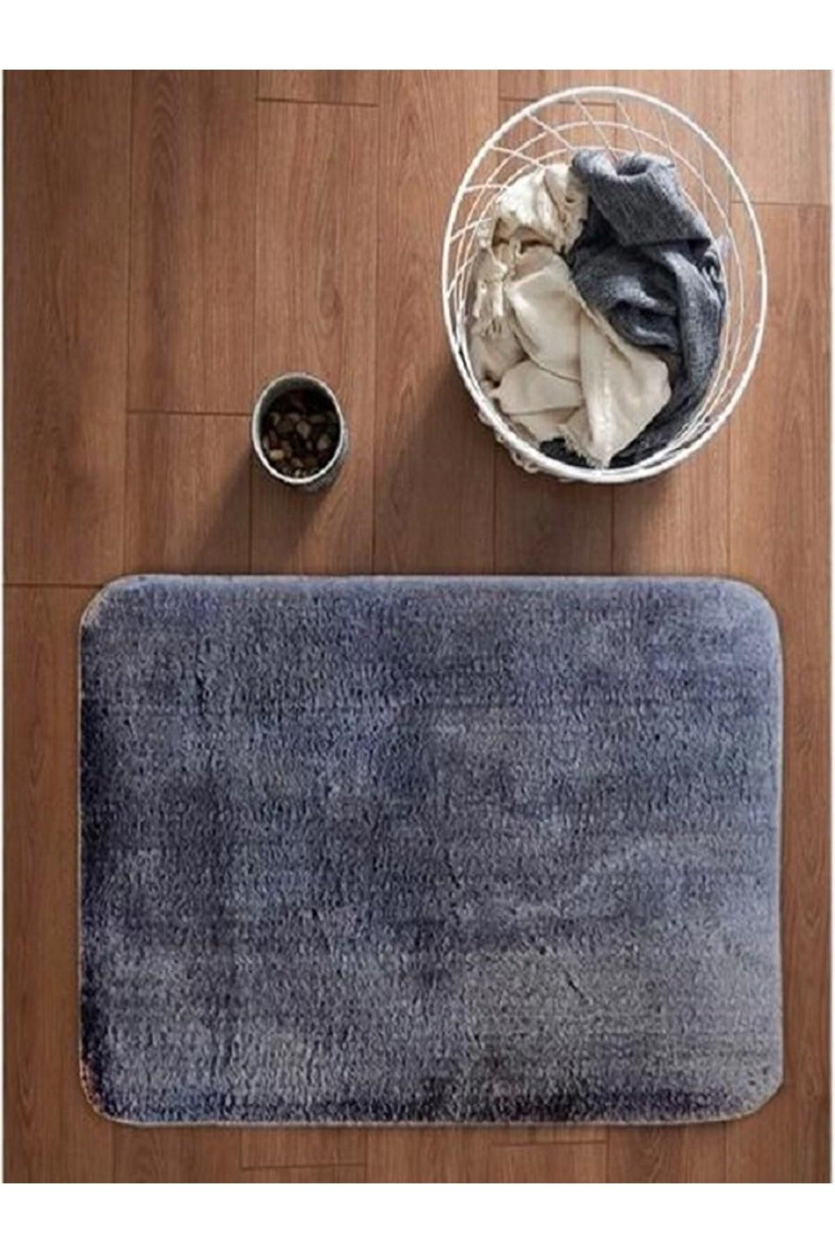 Saraz Halı Antrasit 12 mm Akrilik Antibakteriyel Yıkanabilir Kalın Kaymaz Lateks Taban Dikdörtgen Makine Dokuma Banyo Halısı 120x180 cm