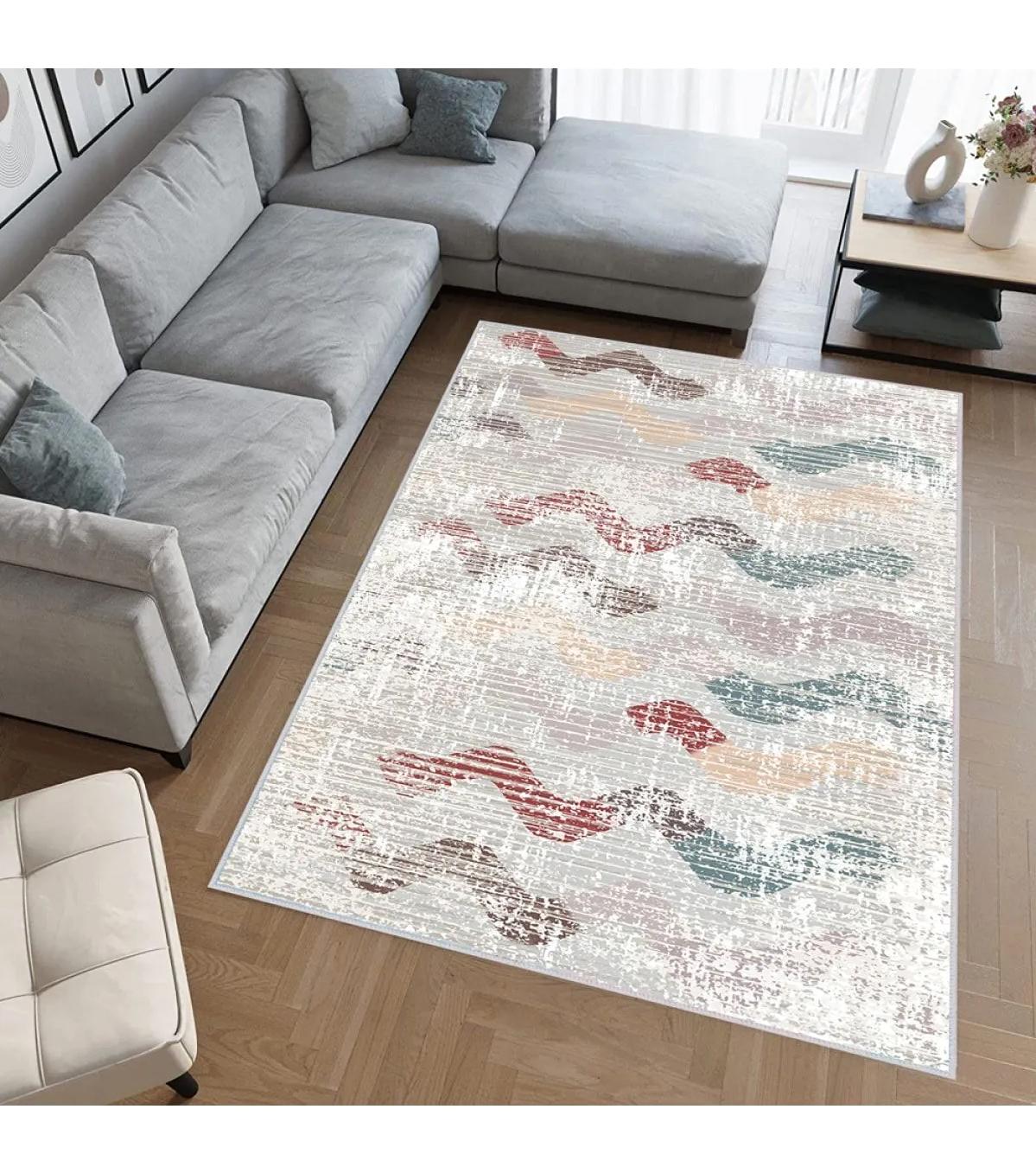 Rovigo Home RVG0402 Gri 8 mm Polyester Antibakteriyel-Leke Tutmaz-Toz Tutmaz Yıkanabilir İnce Kaymaz Dot Taban Dikdörtgen Makine Dokuma Salon Halısı 100x160 cm
