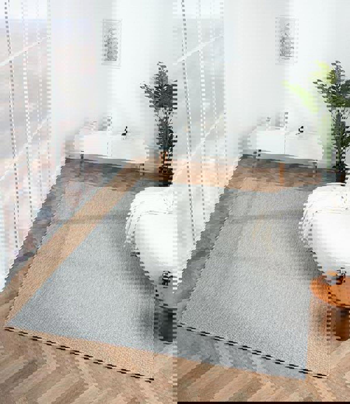 Çam Halı TB003A Gri 6 mm Polyester Silinebilir Yıkanabilir Orta Kaymaz Jüt Taban Dikdörtgen Makine Dokuma Salon Halısı 80x120 cm