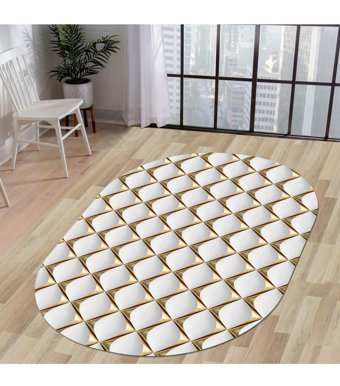 Dijidekor KY7059 Altın 6 mm Polyester Yıkanabilir Orta Kaymaz Dot Taban Oval Makine Dokuma Salon Halısı 200x290 cm
