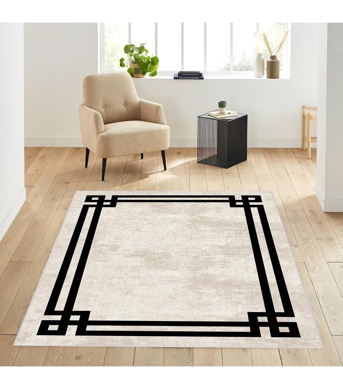 Rovigo Home RVG1844-SM393 Krem 8 mm Polyester Antibakteriyel-Leke Tutmaz-Toz Tutmaz Yıkanabilir İnce Kaymaz Dot Taban Dikdörtgen Makine Dokuma Salon Halısı 100x150 cm