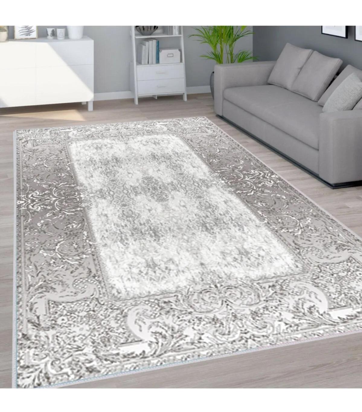 Rovigo Home RVG1572-HT350 Gri 8 mm Polyester Antibakteriyel-Leke Tutmaz-Toz Tutmaz Yıkanabilir İnce Kaymaz Dot Taban Dikdörtgen Makine Dokuma Salon Halısı 80x500 cm