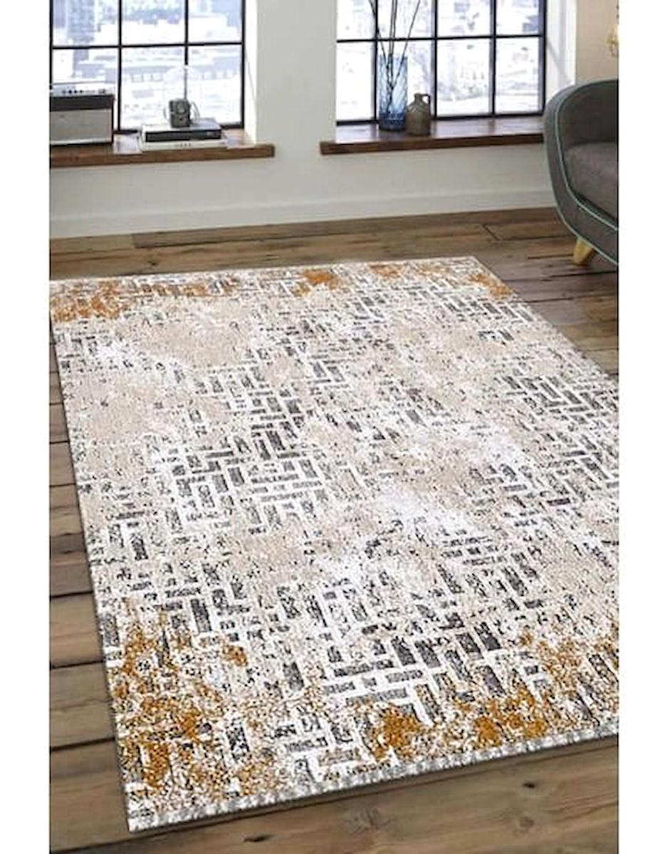 Atlas Halı Vage VQ00B Krem 0.6 mm Akrilik Yıkanabilir İnce Kaymaz Jüt Taban Dikdörtgen Makine Dokuma Salon Halısı 80x200 cm