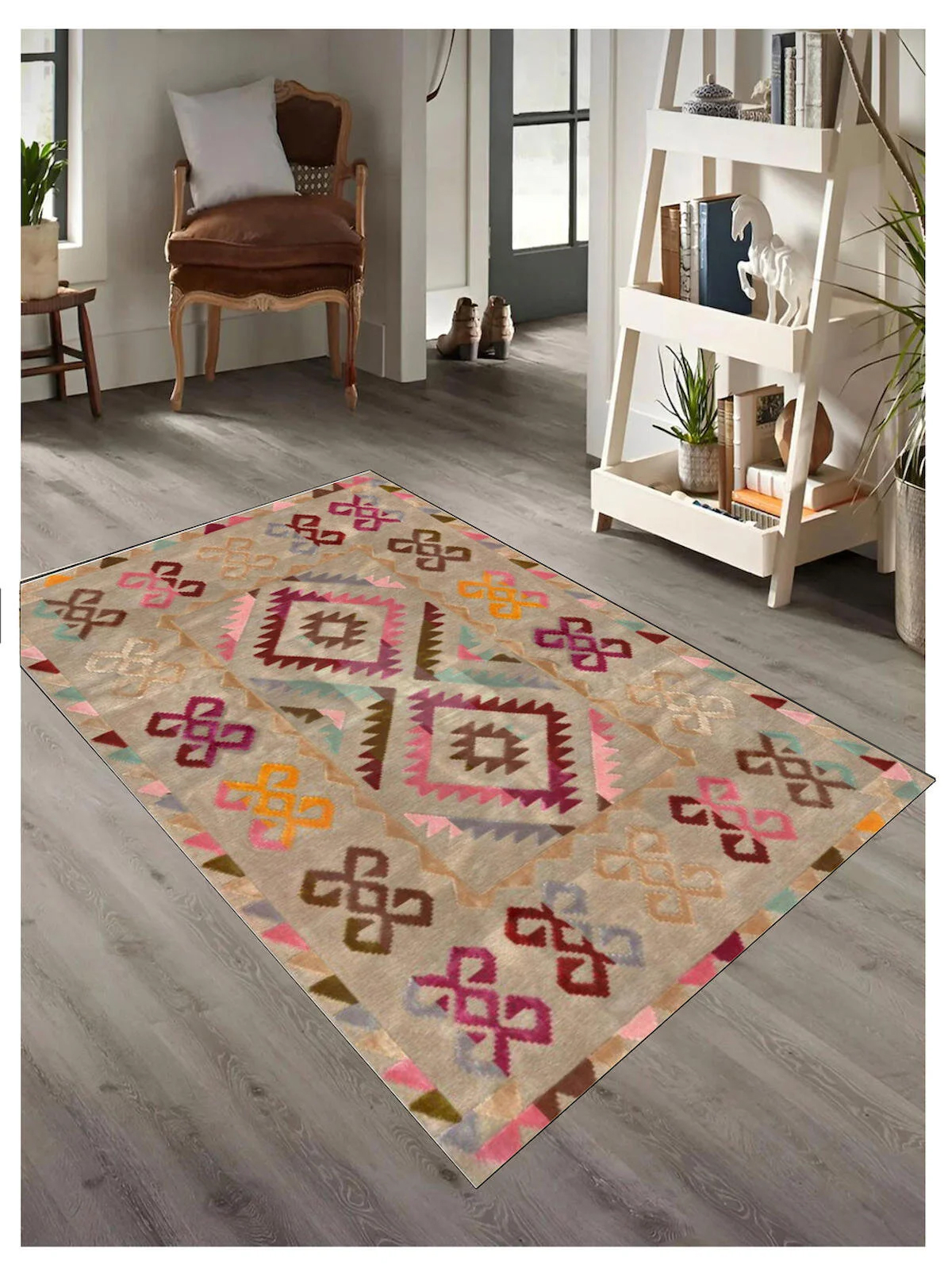 Sty Home Çok Renkli 0.8 mm Yıkanabilir Orta Kaymaz Taban Dikdörtgen Makine Dokuma Salon Halısı 100x400 cm