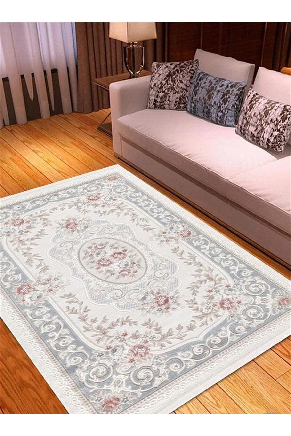 Padişah Santo 60892 Çok Renkli 7 mm Pamuk Yıkanabilir Kalın Kaymaz Lateks Taban Dikdörtgen Makine Dokuma Salon Halısı 160x230 cm