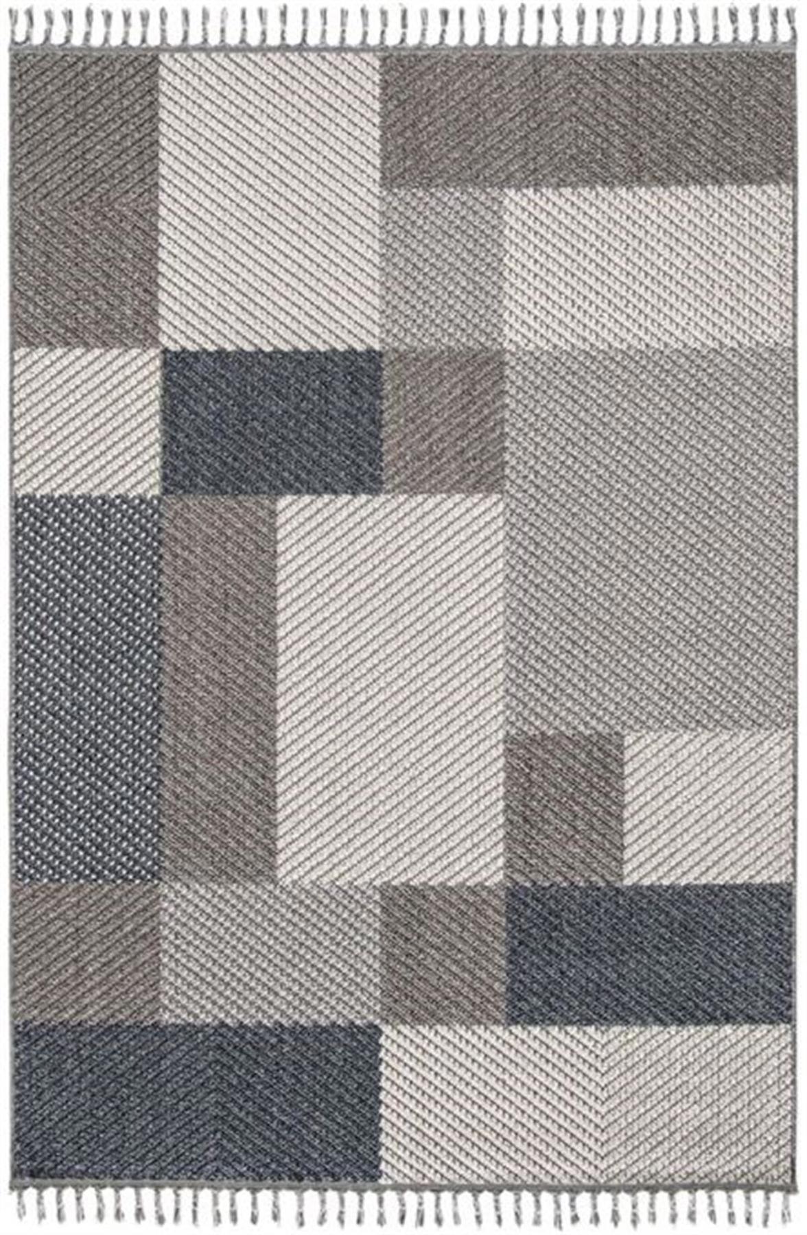 Enti Halı Bukle 1403 Gri 7 mm Polyester Toz Tutmaz Yıkanabilir Orta Dikdörtgen Makine Dokuma Salon Halısı 160x235 cm