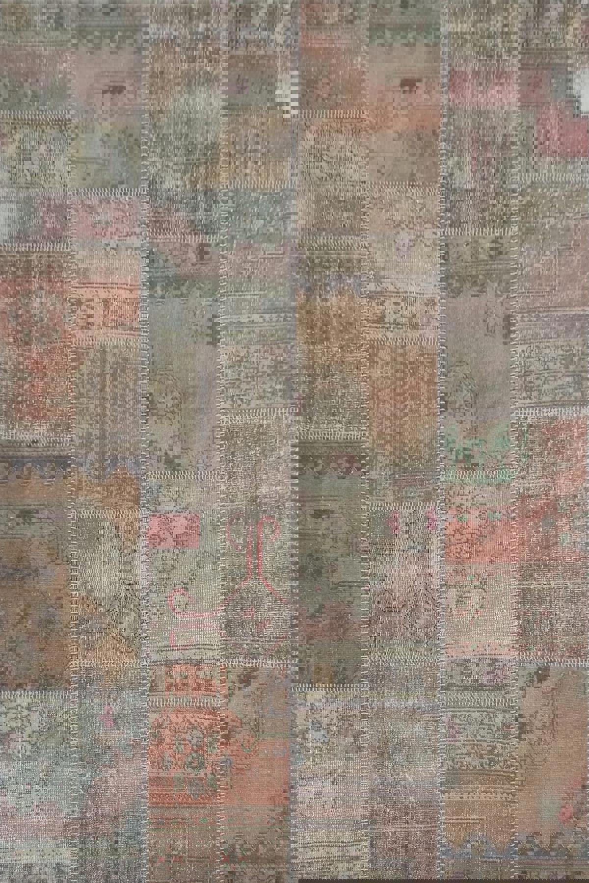 Çam Halı PW13296 Çok Renkli 7 mm Yün Silinebilir Yıkanabilir Orta Dikdörtgen El Dokuması Salon Halısı 100x300 cm