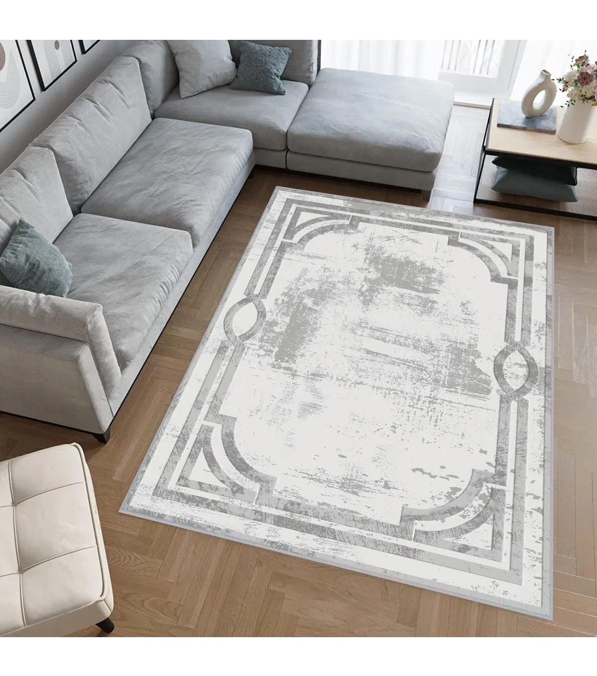 Rovigo Home RVG0634 Gri 8 mm Polyester Antibakteriyel-Leke Tutmaz-Toz Tutmaz Yıkanabilir İnce Kaymaz Dot Taban Dikdörtgen Makine Dokuma Salon Halısı 200x400 cm