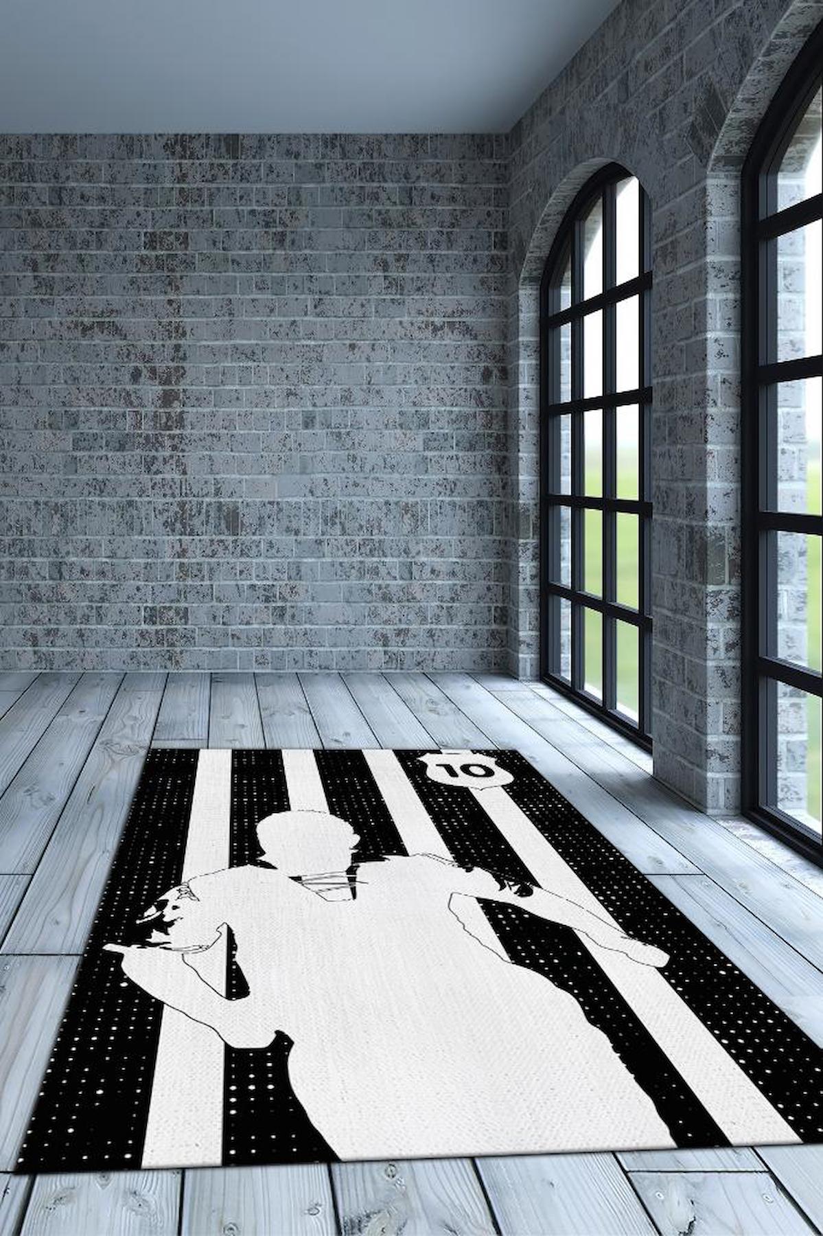 Homshtag Beyaz - Siyah 4 mm Pamuk Antistatik Yıkanabilir İnce Kaymaz Dikdörtgen Makine Dokuma Genç Odası Halısı 200x290 cm