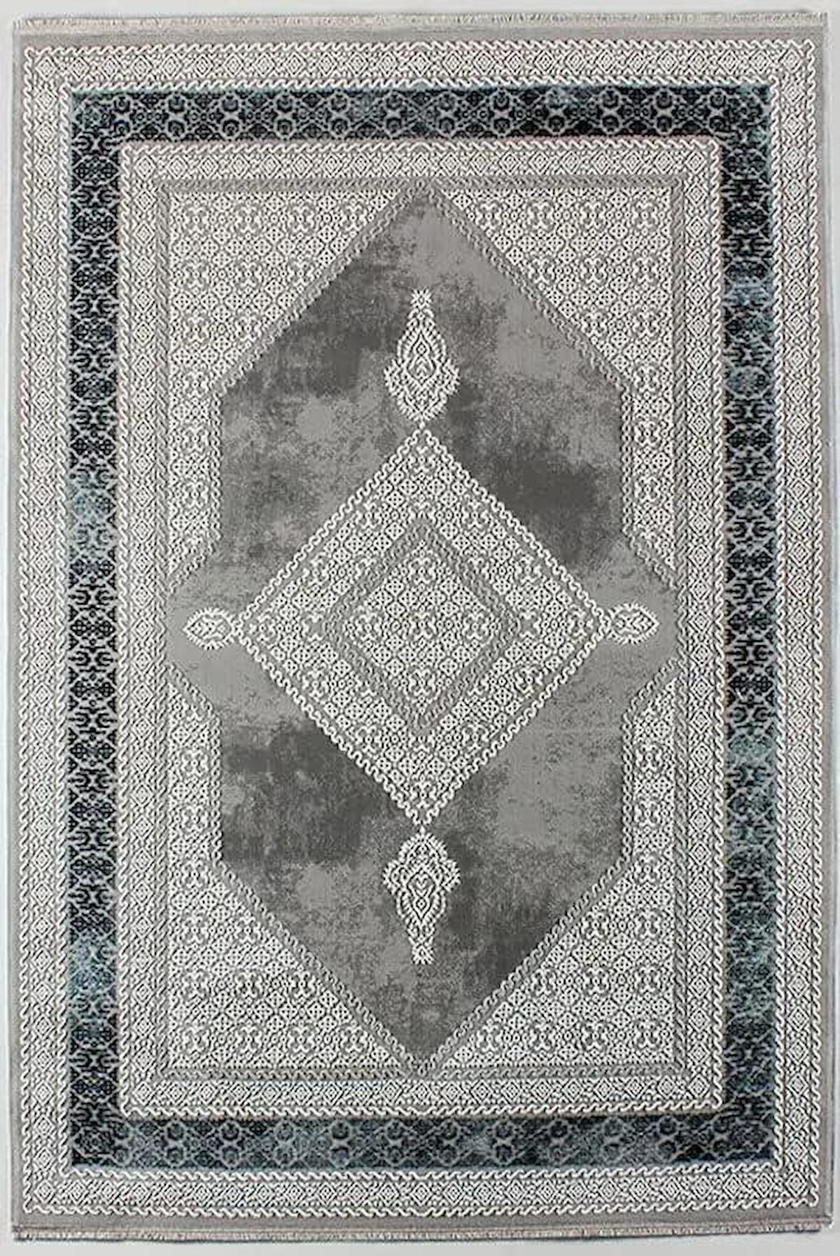 Kreasyon Halı Vavien A0073 Gri 8 mm Polyester Yıkanabilir Kalın Kaymaz Pamuk Taban Dikdörtgen Makine Dokuma Salon Halısı 120x180 cm