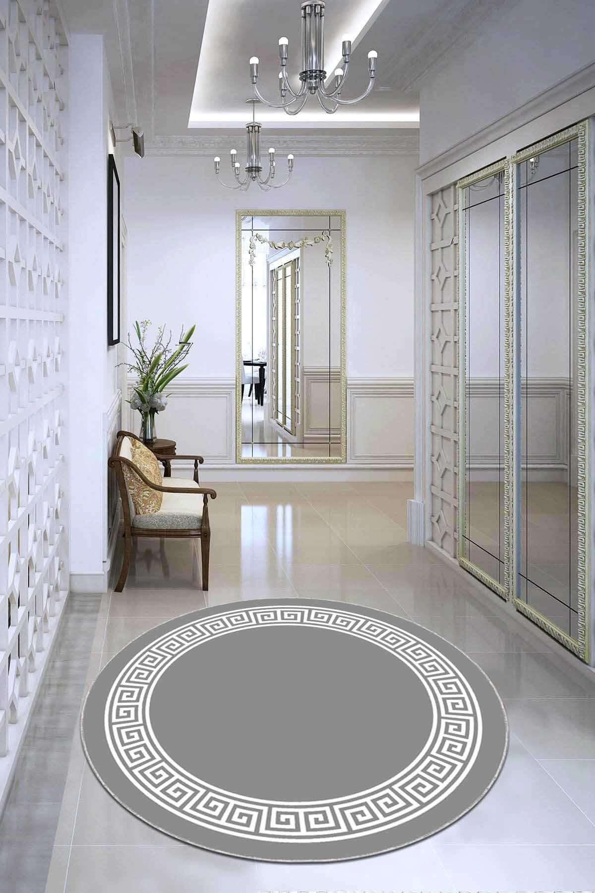 Viva Home AR603 Gri 7 mm Mikropolyester Toz Tutmaz Yıkanabilir İnce Kaymaz Dot Taban Yuvarlak Makine Dokuma Salon Halısı 160x235 cm