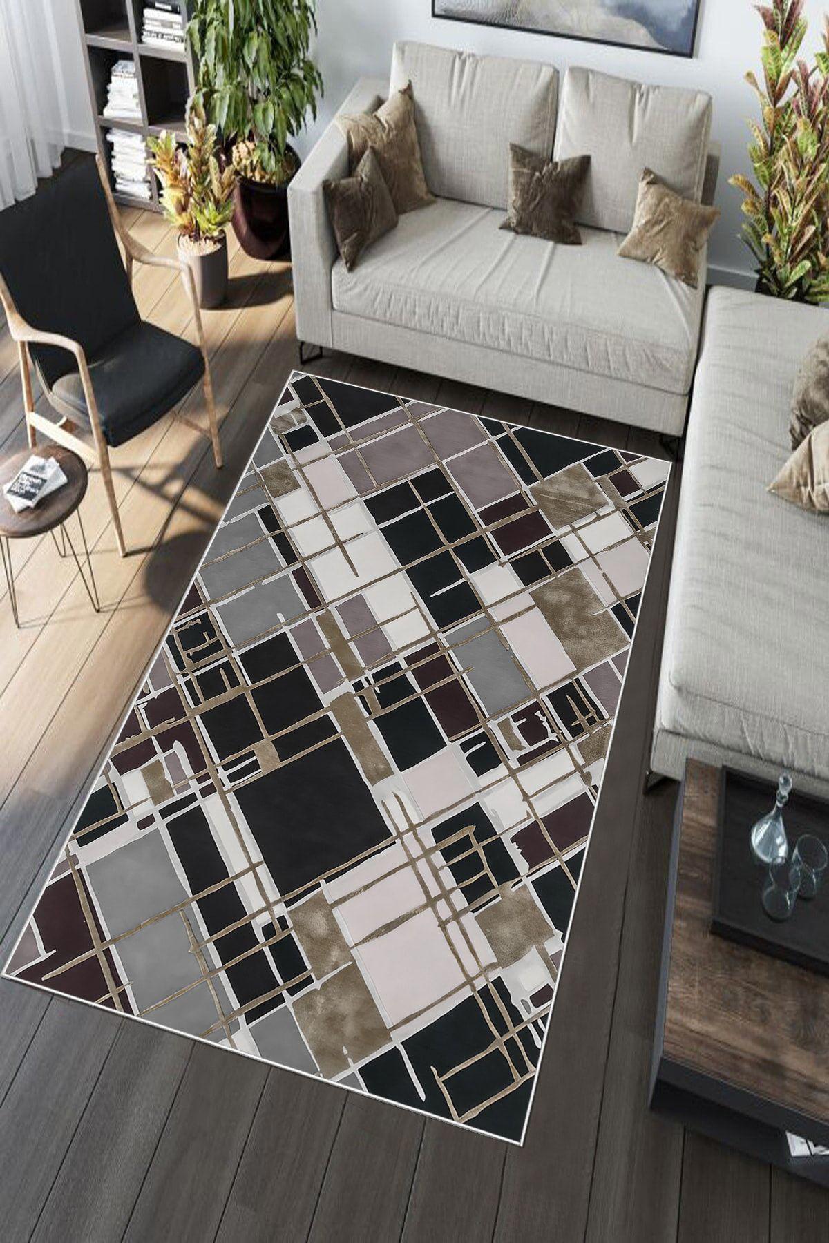 Aldora A204 Kahverengi 9 mm Deri Toz Tutmaz Yıkanabilir Orta Kaymaz Taban Dikdörtgen Makine Dokuma Salon Halısı 40x60 cm