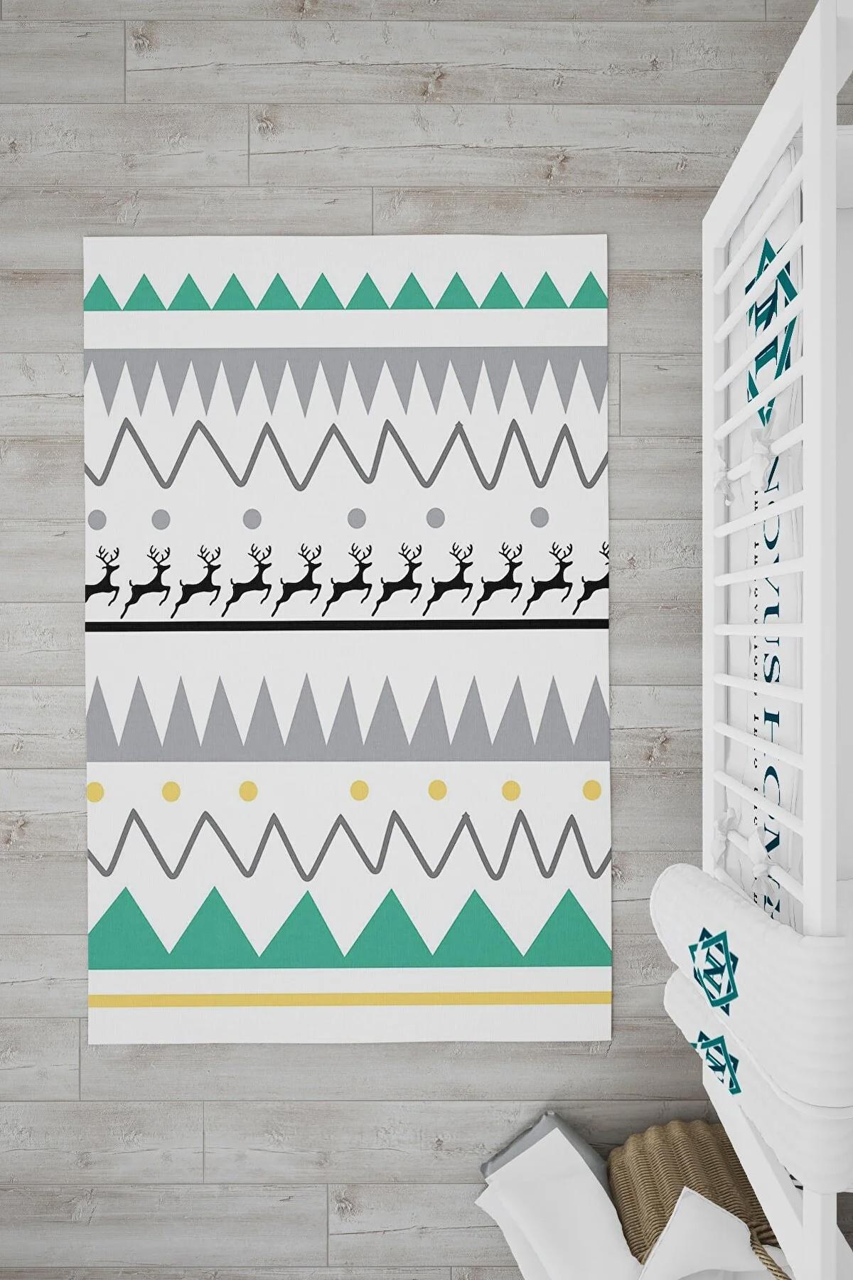 Novus Home Verona Serisi Çok Renkli 6 mm Polyester Antibakteriyel-Toz Tutmaz-Yalıtıma Yardımcı Yıkanabilir İnce Kaymaz Taban Dikdörtgen Makine Dokuma Çocuk Odası Halısı 80x150 cm