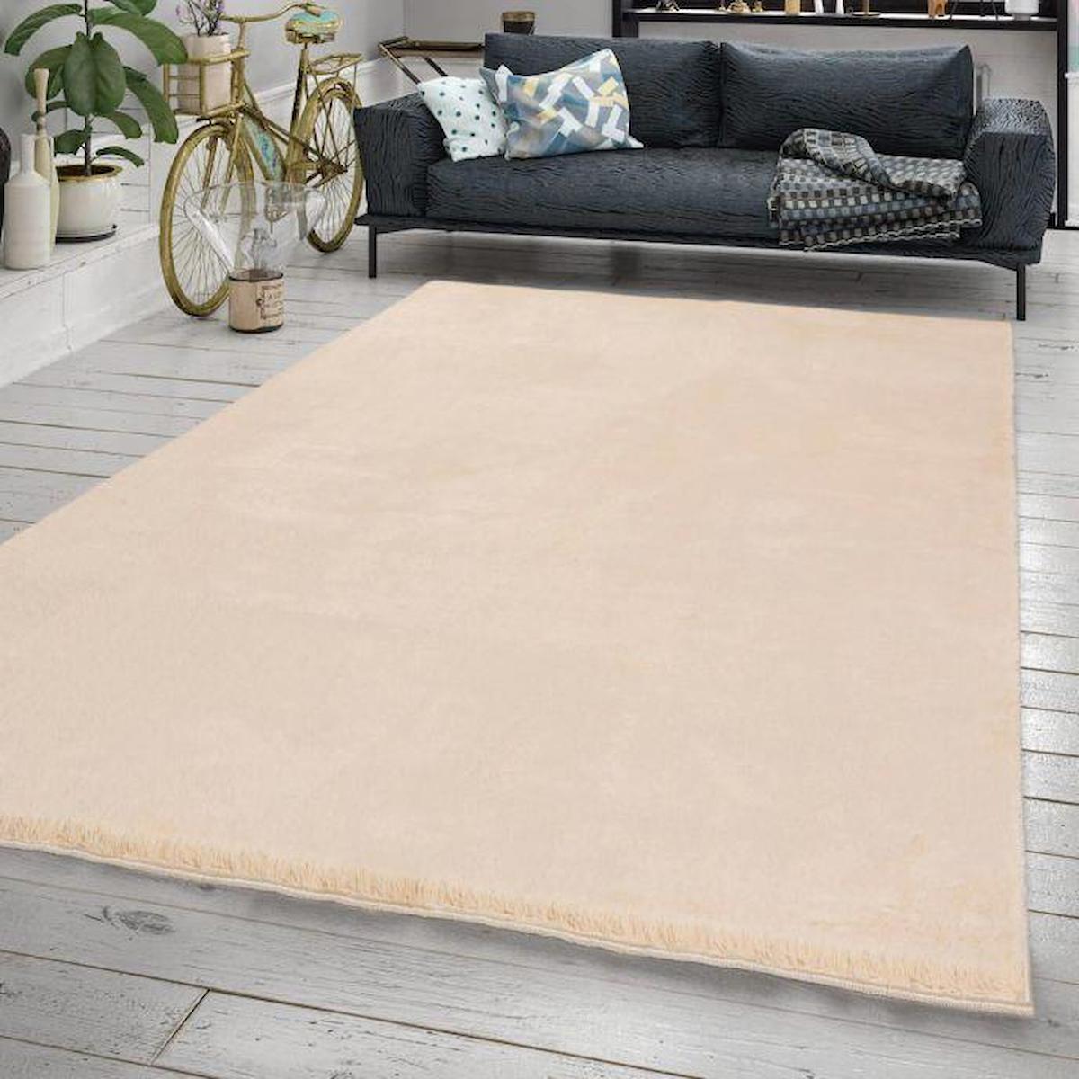 Jassrug Royal Krem 15 mm Polyester Yıkanabilir Kalın Kaymaz Taban Dikdörtgen Makine Dokuma Halı 100x200 cm