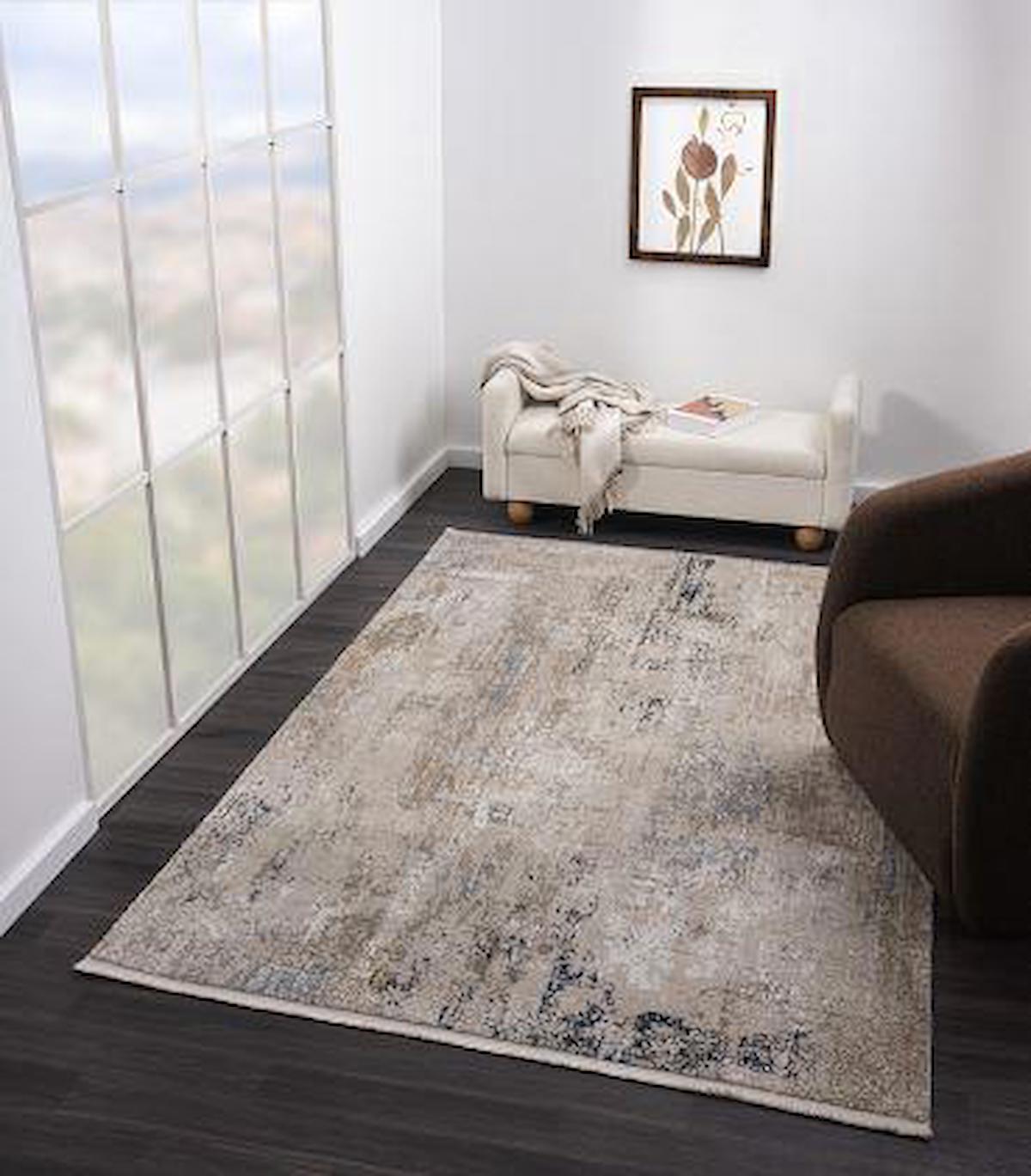 Çam Halı Maya MV007B Vizon 11 mm Polyester Silinebilir Yıkanabilir Orta Dikdörtgen Makine Dokuma Salon Halısı 180x180 cm