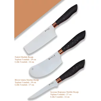 Castle Kitchen Black Copper Serisi 3 Lü Mutfak Bıçak Seti ( Nakiri - Börek Salata - Sıyırma Doğrama )