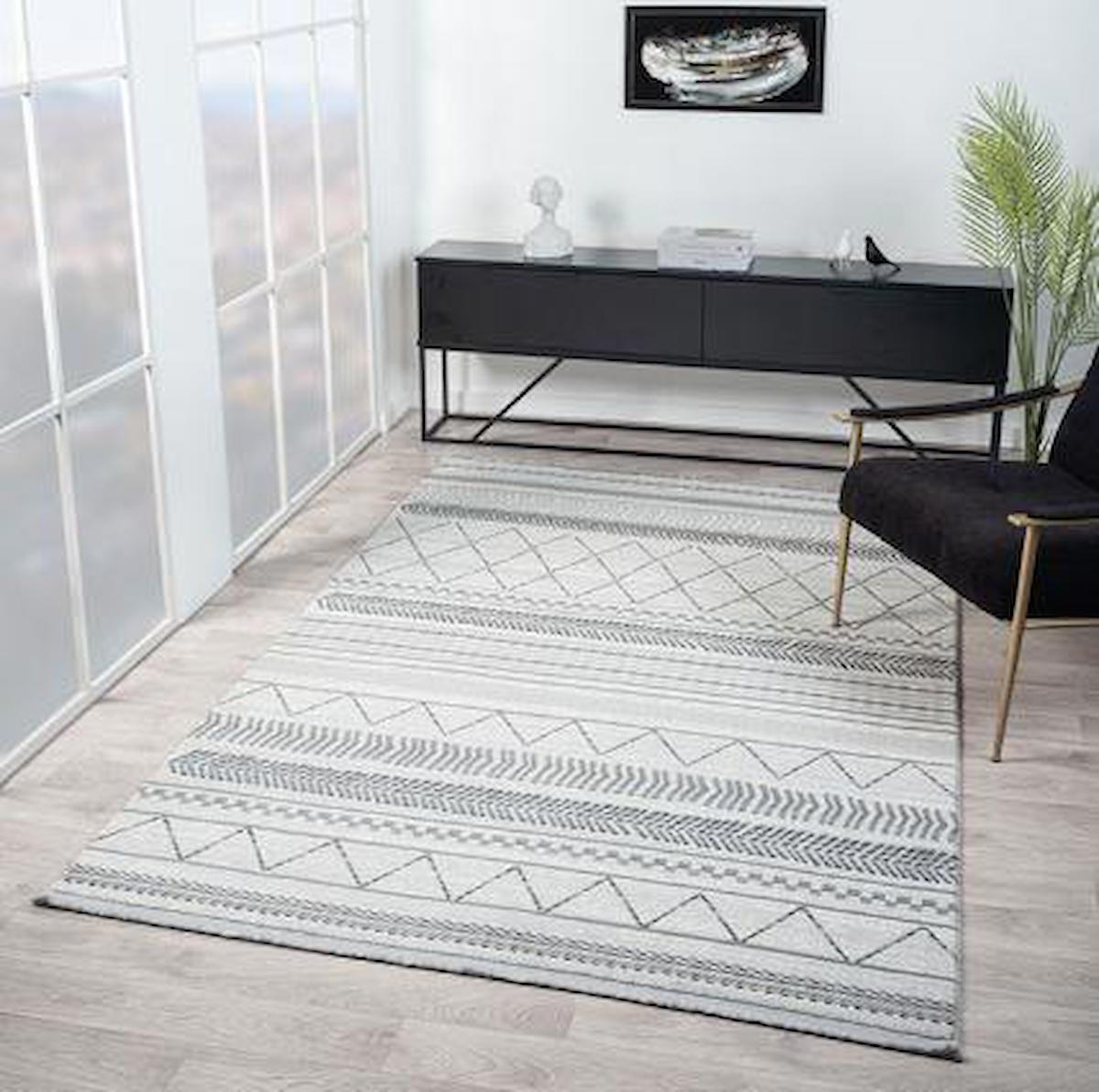 Çam Halı Mona VS005G Antrasit 11 mm Polyester Silinebilir Yıkanabilir Orta Dikdörtgen Makine Dokuma Salon Halısı 80x500 cm