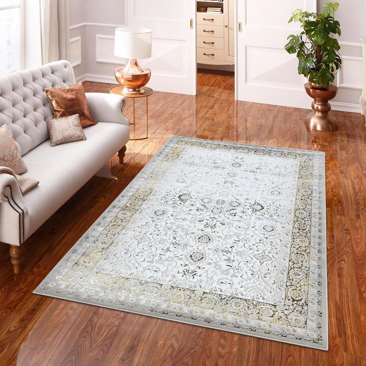 Giza Home Z226A-Z137 Altın - Krem 11 mm Polyester Yumuşak Yıkanabilir Kalın Jel Taban Dikdörtgen Makine Dokuma Antre-Çocuk Odası-Salon-Yatak Odası Halısı 240x340 cm