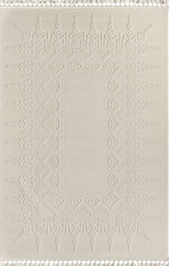 Sanat Halı Delüks 7024 Krem 7 mm Akrilik Yıkanabilir Kalın Kaymaz Lateks Taban Dikdörtgen Makine Dokuma Salon Halısı 120x120 cm