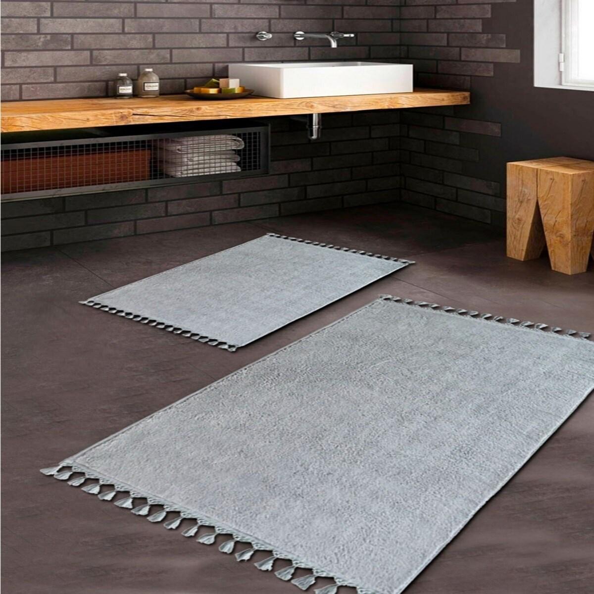 Saraz Halı Gri 22 mm Akrilik Yıkanabilir Orta Kaymaz Lateks Taban Dikdörtgen Makine Dokuma Banyo Halısı 120x180 cm